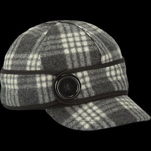 Gray Plaid French Button Fuzzy Wool Hat 